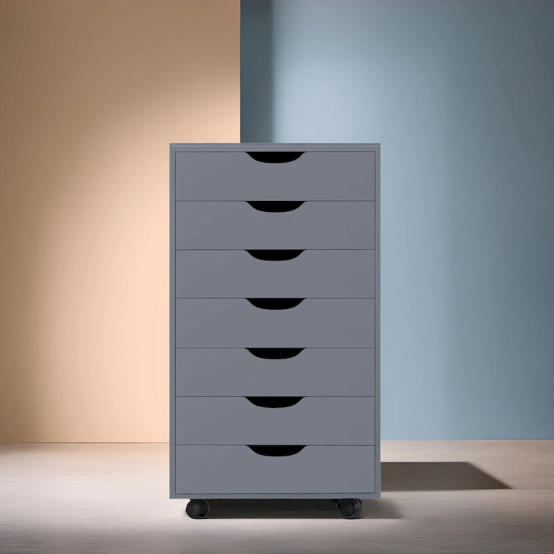 Meuble de rangement roulant à 7 tiroirs avec roulettes pivotantes – Unité simple – Gris / Blanc / Noir / Noir vieilli / Chêne vintage / Chêne gris / Naturel / Chêne marron / Marron rustique