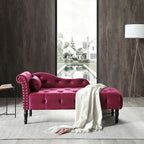 Chaise longue en velours 61 po avec 1 oreiller et garniture cloutée