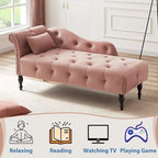 Chaise longue en velours 61 po avec 1 oreiller et garniture cloutée