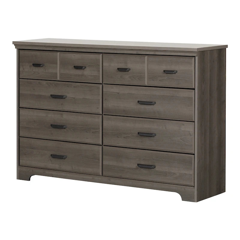 Commode double à 8 tiroirs avec glissières souples, bords biseautés et poignées métalliques – Érable Gris / Chêne vieilli, pour 1 personne / ménage