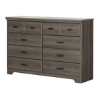 Commode double à 8 tiroirs avec glissières souples, bords biseautés et poignées métalliques – Érable Gris / Chêne vieilli, pour 1 personne / ménage