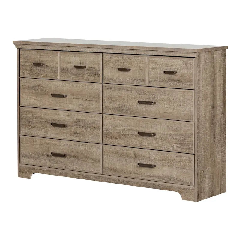 Commode double à 8 tiroirs avec glissières souples, bords biseautés et poignées métalliques – Érable Gris / Chêne vieilli, pour 1 personne / ménage