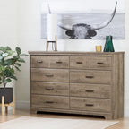 Commode double à 8 tiroirs avec glissières souples, bords biseautés et poignées métalliques – Érable Gris / Chêne vieilli, pour 1 personne / ménage