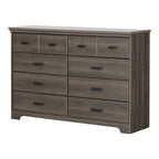 Commode double à 8 tiroirs avec glissières souples, bords biseautés et poignées métalliques – Érable Gris / Chêne vieilli, pour 1 personne / ménage