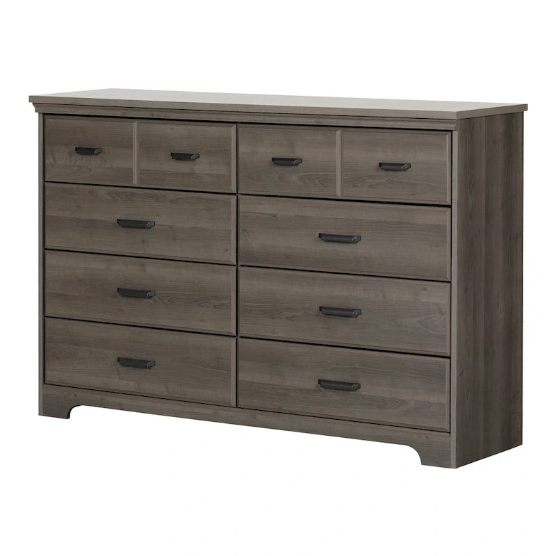 Commode double à 8 tiroirs avec glissières souples, bords biseautés et poignées métalliques – Érable Gris / Chêne vieilli, pour 1 personne / ménage