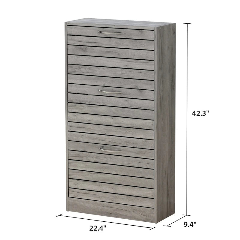 Meuble à chaussures 3 tiroirs basculants avec plateau supérieur pour entrée – Orange / Gris / Marron / Blanc / Bois, pour 1 personne / foyer