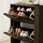 Meuble à chaussures 3 tiroirs basculants avec plateau supérieur pour entrée – Orange / Gris / Marron / Blanc / Bois, pour 1 personne / foyer