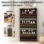 Meuble à chaussures 3 tiroirs basculants avec plateau supérieur pour entrée – Orange / Gris / Marron / Blanc / Bois, pour 1 personne / foyer