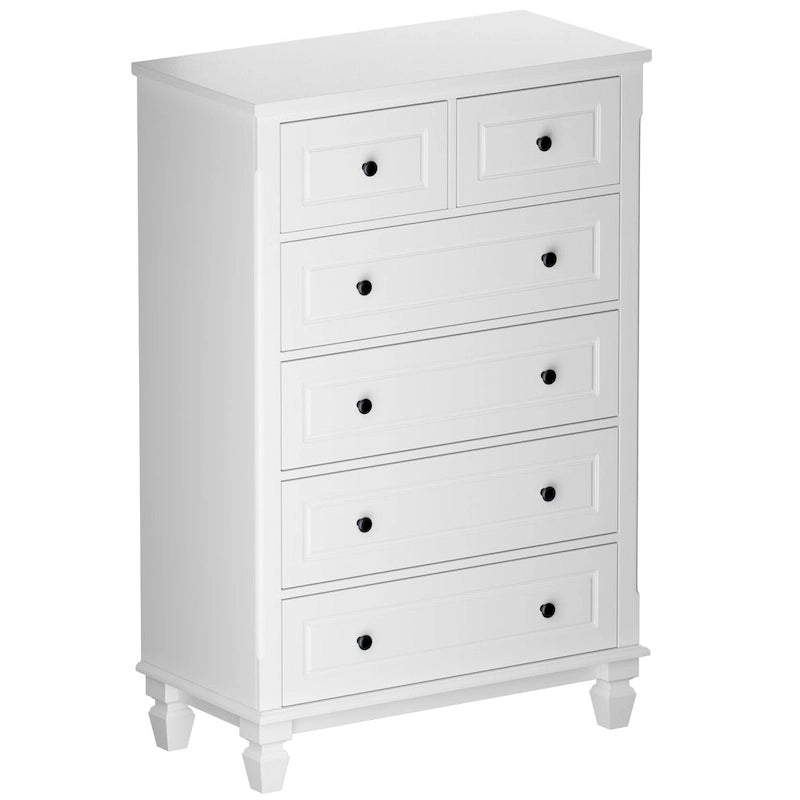6-Drawer Modern Dresser with Metal Handles and Smooth Metal Drawer Slides – White, for 1 Person / Household