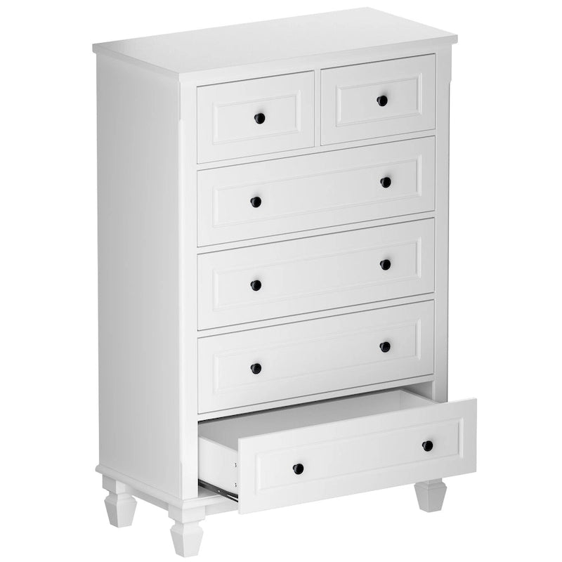 Commode moderne à 6 tiroirs avec poignées en métal et glissières de tiroir en métal lisses – Blanche, pour 1 personne/foyer