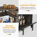 Table de bar en L marron/noir/gris avec rangement à 2 niveaux et support à verres – Unité unique
