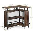 Table de bar en L marron/noir/gris avec rangement à 2 niveaux et support à verres – Unité unique