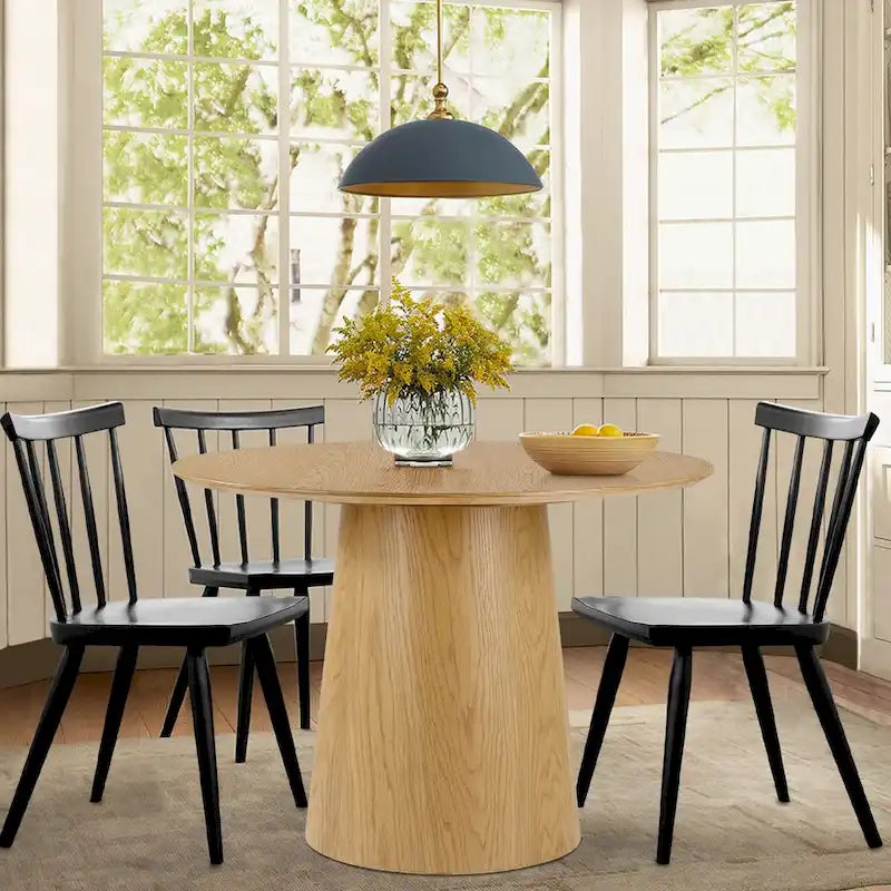 Oak / Black Round Pedestal Dining Table – Seats 4