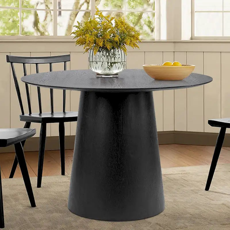 Oak / Black Round Pedestal Dining Table – Seats 4