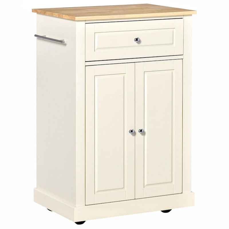 Rolling Kitchen Island Cart with Drawer, Double-Door Cabinet, Adjustable Shelf and 2 Towel Racks – White / Grey / Black, for 1 Person / Household