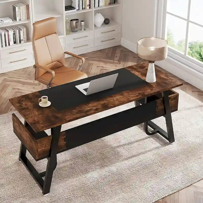 Bureau d'ordinateur/d'écriture 160 cm Noir/Blanc/Gris avec étagère de rangement – Monoposte