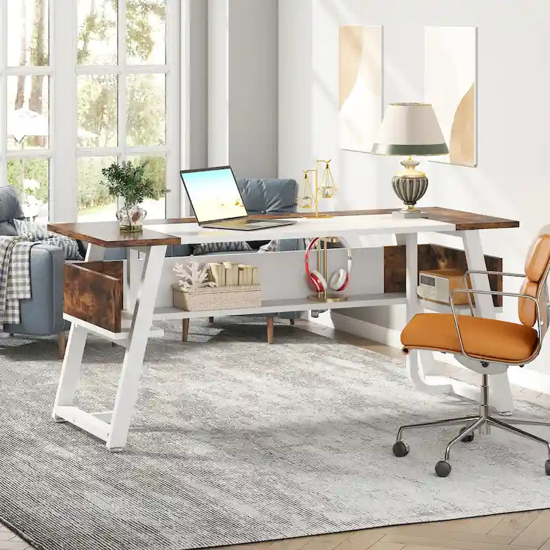 Bureau d'ordinateur/d'écriture 160 cm Noir/Blanc/Gris avec étagère de rangement – Monoposte