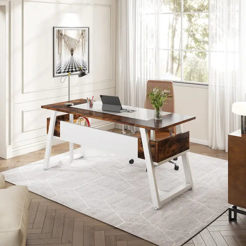 Bureau d'ordinateur/d'écriture 160 cm Noir/Blanc/Gris avec étagère de rangement – Monoposte