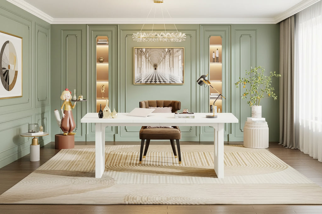 Grand bureau rectangulaire de 180 cm en bois manufacturé – Blanc/Noir, pour 1 personne