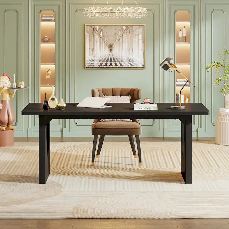 Grand bureau rectangulaire de 180 cm en bois manufacturé – Blanc/Noir, pour 1 personne