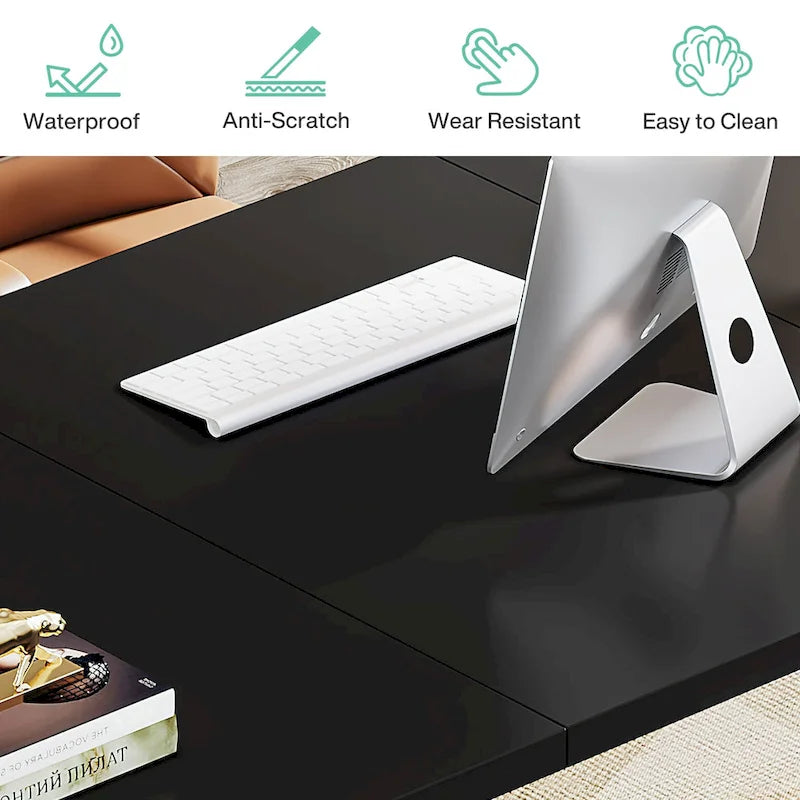 Grand bureau rectangulaire de 180 cm en bois manufacturé – Blanc/Noir, pour 1 personne