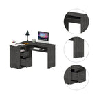 Bureau d'angle en L marron/noir/gris avec 2 tiroirs, tablette clavier et rangement unité centrale – Mono-utilisateur