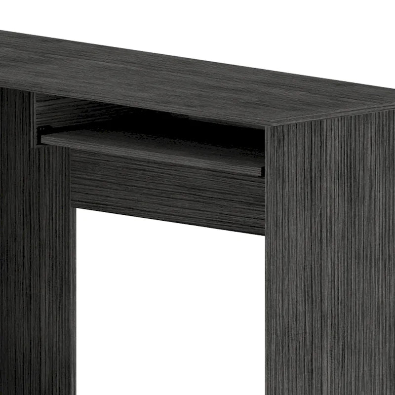 Bureau d'angle en L marron/noir/gris avec 2 tiroirs, tablette clavier et rangement unité centrale – Mono-utilisateur