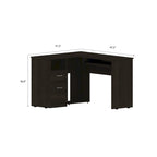 Bureau d'angle en L marron/noir/gris avec 2 tiroirs, tablette clavier et rangement unité centrale – Mono-utilisateur