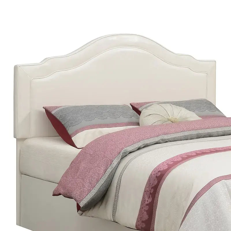 Tête de lit capitonnée Queen Camelback en similicuir avec montants réglables en hauteur – Crème, pour 1 à 2 personnes