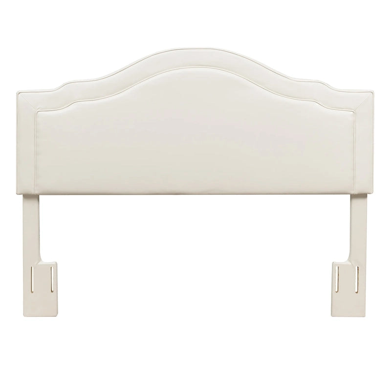 Tête de lit capitonnée Queen Camelback en similicuir avec montants réglables en hauteur – Crème, pour 1 à 2 personnes