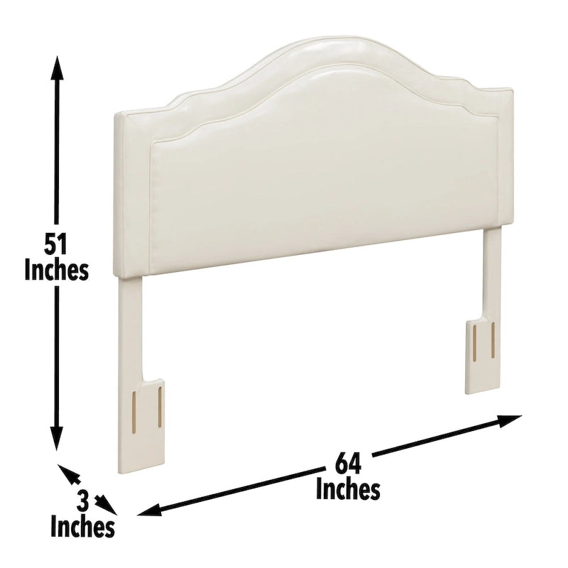 Tête de lit capitonnée Queen Camelback en similicuir avec montants réglables en hauteur – Crème, pour 1 à 2 personnes