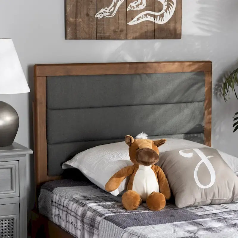 Tête de lit en tissu capitonné gris foncé – Lit simple / double / grand lit / très grand lit