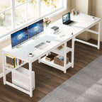 Bureau double industriel avec étagères – 2 personnes – Marron / Blanc / Noir / Gris / Gris clair
