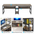 Bureau double industriel avec étagères – 2 personnes – Marron / Blanc / Noir / Gris / Gris clair