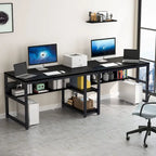 Bureau double industriel avec étagères – 2 personnes – Marron / Blanc / Noir / Gris / Gris clair