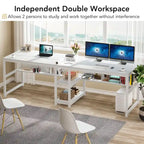 Bureau double industriel avec étagères – 2 personnes – Marron / Blanc / Noir / Gris / Gris clair