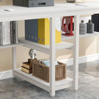 Bureau double industriel avec étagères – 2 personnes – Marron / Blanc / Noir / Gris / Gris clair