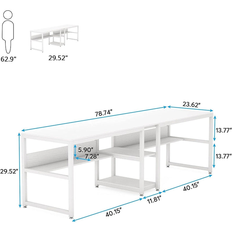 Bureau double industriel avec étagères – 2 personnes – Marron / Blanc / Noir / Gris / Gris clair