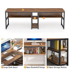 Bureau double industriel avec étagères – 2 personnes – Marron / Blanc / Noir / Gris / Gris clair
