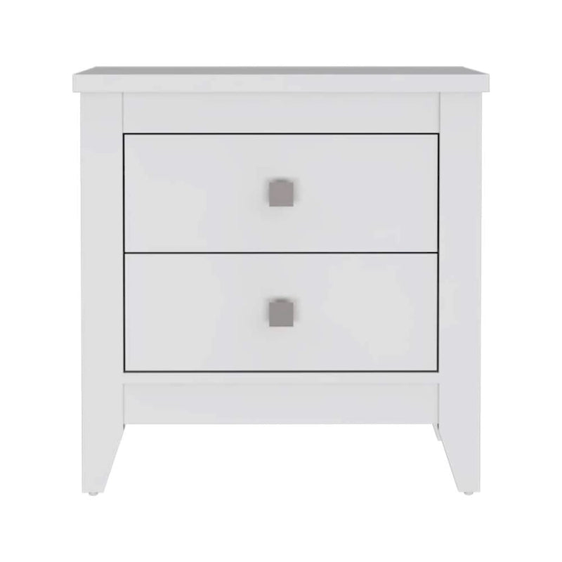 Black / White 2-Drawer Nightstand with 4 Legs and Metal Handles – Single Unit