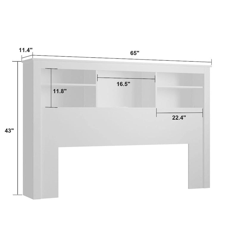 Tête de lit bibliothèque blanche avec lumières LED RGB et étagères réglables – Lit Queen, Lit simple