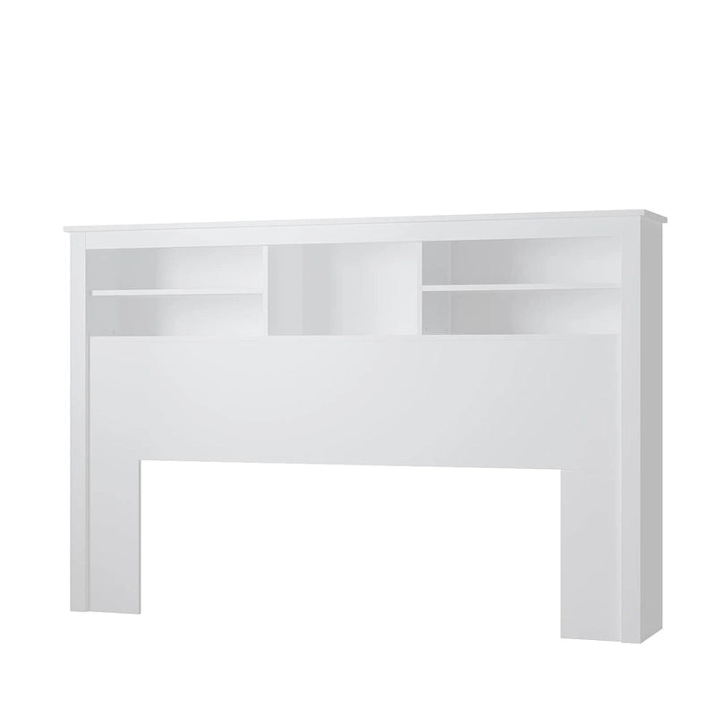 Tête de lit bibliothèque blanche avec lumières LED RGB et étagères réglables – Lit Queen, Lit simple