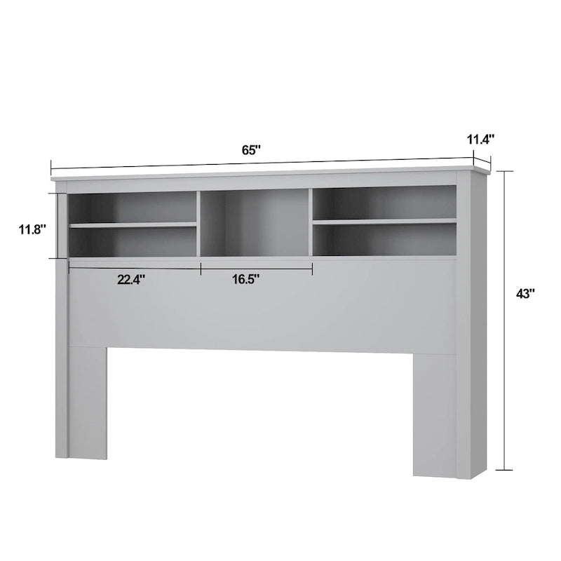 Tête de lit bibliothèque blanche avec lumières LED RGB et étagères réglables – Lit Queen, Lit simple