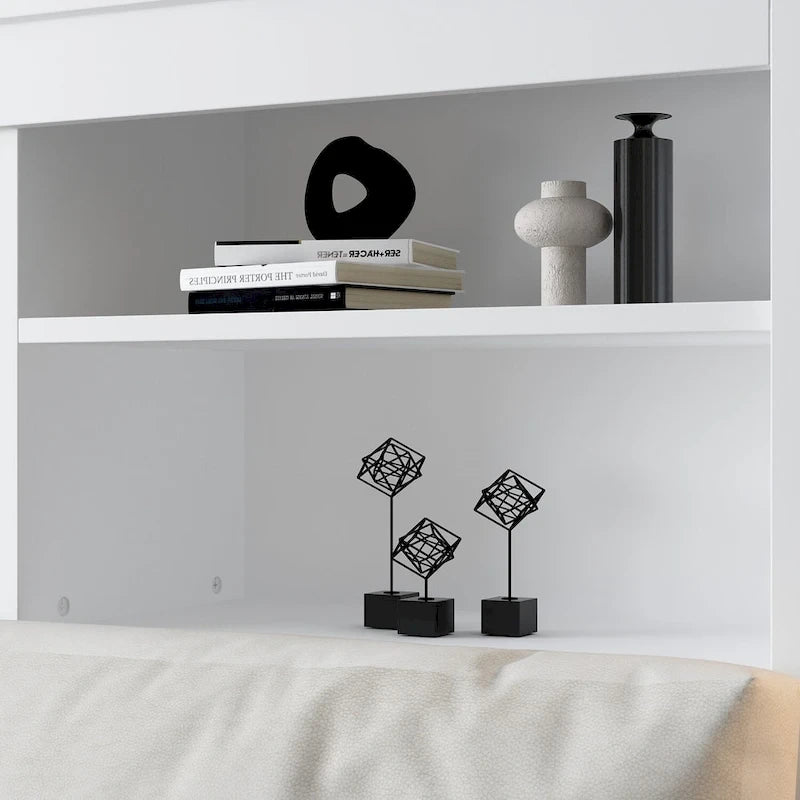 Tête de lit bibliothèque blanche avec lumières LED RGB et étagères réglables – Lit Queen, Lit simple