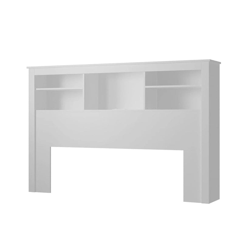 Tête de lit bibliothèque blanche avec lumières LED RGB et étagères réglables – Lit Queen, Lit simple