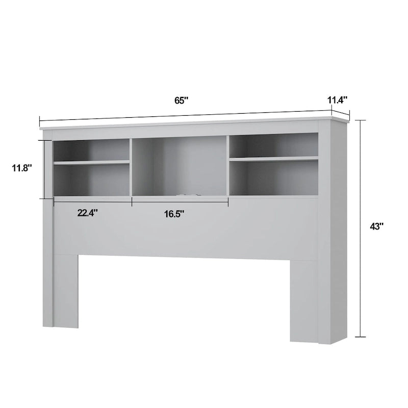 Tête de lit bibliothèque blanche avec lumières LED RGB et étagères réglables – Lit Queen, Lit simple