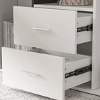Bureau d'ordinateur d'angle en forme de L de 140 cm avec tiroirs et armoire fermée – Blanc, pour 1 personne