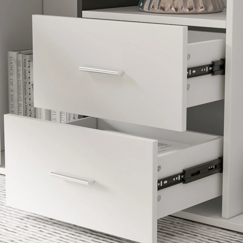 55" L-Shaped Corner Computer Desk with Drawers and Closed Cabinet – White, for 1 Person