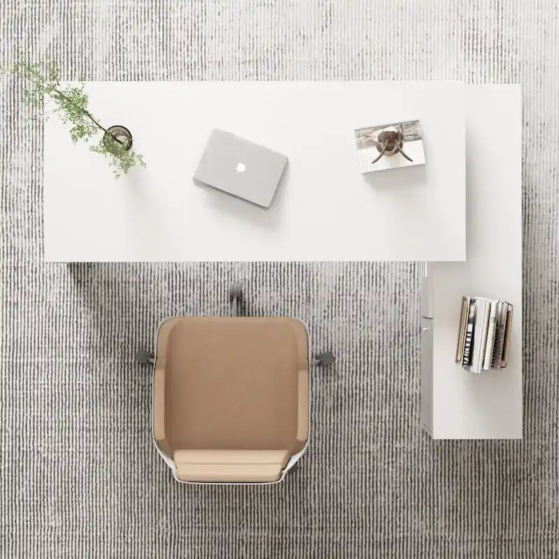 55" L-Shaped Corner Computer Desk with Drawers and Closed Cabinet – White, for 1 Person