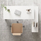 Bureau d'ordinateur d'angle en forme de L de 140 cm avec tiroirs et armoire fermée – Blanc, pour 1 personne